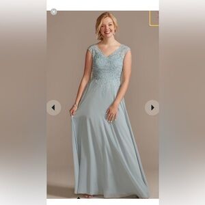 Oleg Cassini Light Blue Lace Maxi Dress